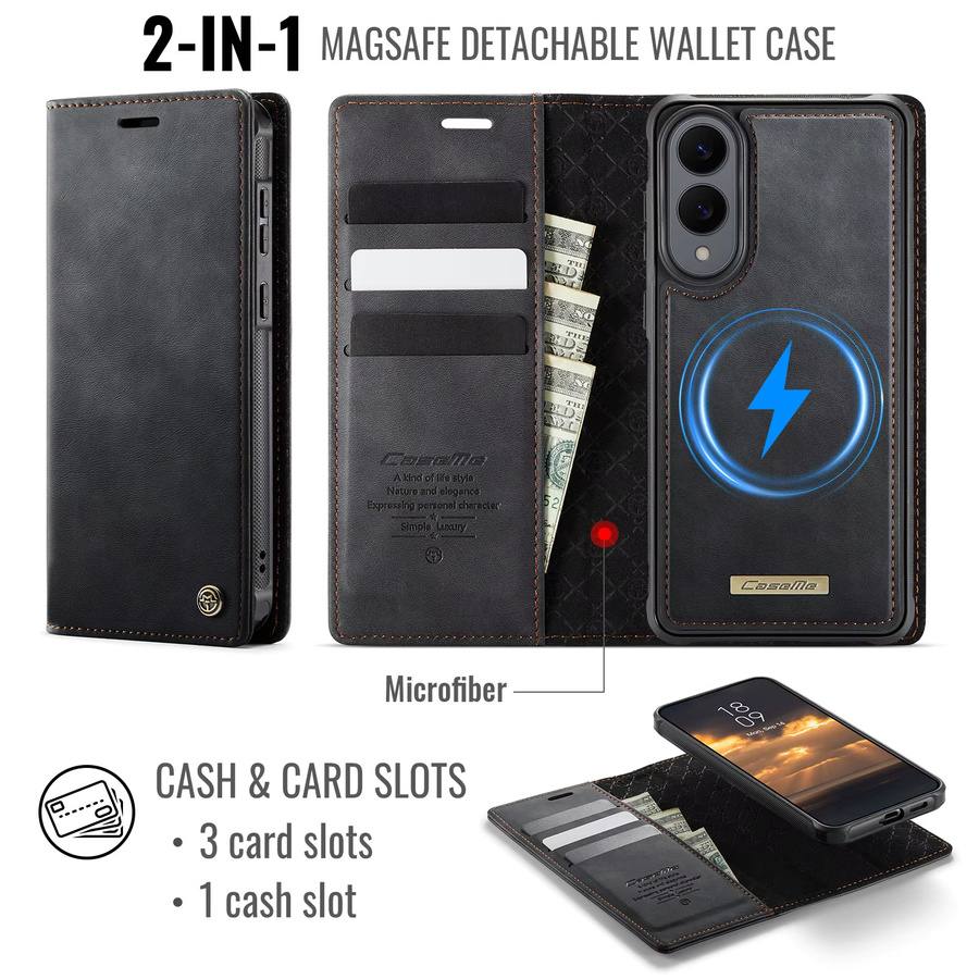 2-in-1 Magnetische Lederhülle für Samsung Galaxy S25 S26 S24 S23 S22 S21 S20 5G mit Brieftaschen-Funktion und kabellosem Laden in Schwarz oder Rot - Bild 2