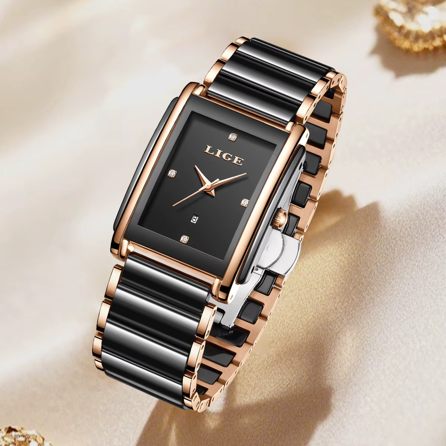 LIGE Armbanduhr, Quarz, Keramik, Schwarz, Damen - Bild 4