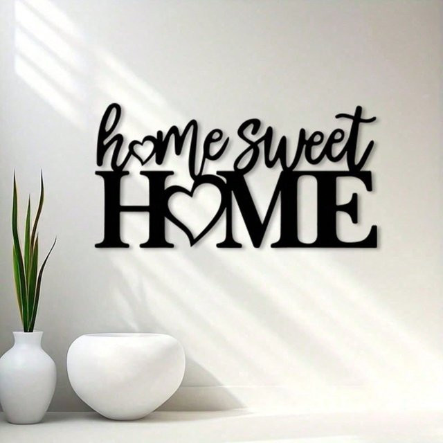CIFBUY Home Sweet Home Wanddekoration aus rostfreiem Metall mit Herz-Design in Schwarz - Bild 1