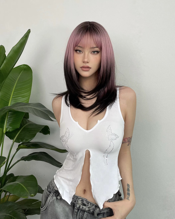 HAIRCUBE Perücke, lang, rosa bis schwarz, mit Pony, synthetisch, Damen - Bild 2
