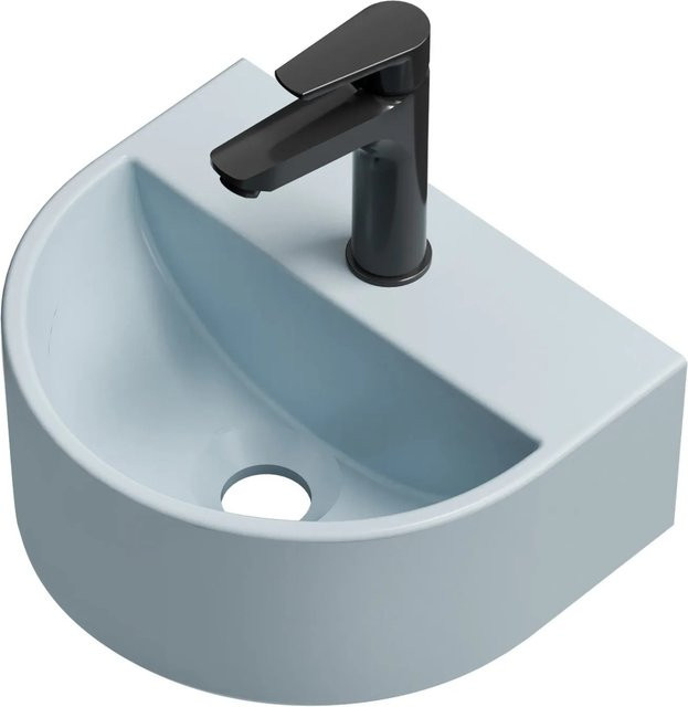 Emke Miniwaschbecken aus Keramik in Matt Hellgrau-Blau, U-förmig, Wandmontage, B: 30,3 cm, T: 25,5 cm, H: 12 cm - Bild 1