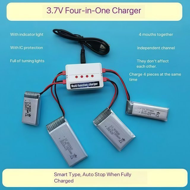 ZHOUCHEN USB Lithium-Batterieladegerät mit JST 1-zu-4-Stecker für Drohnen-Akkus, Weiß - Bild 1