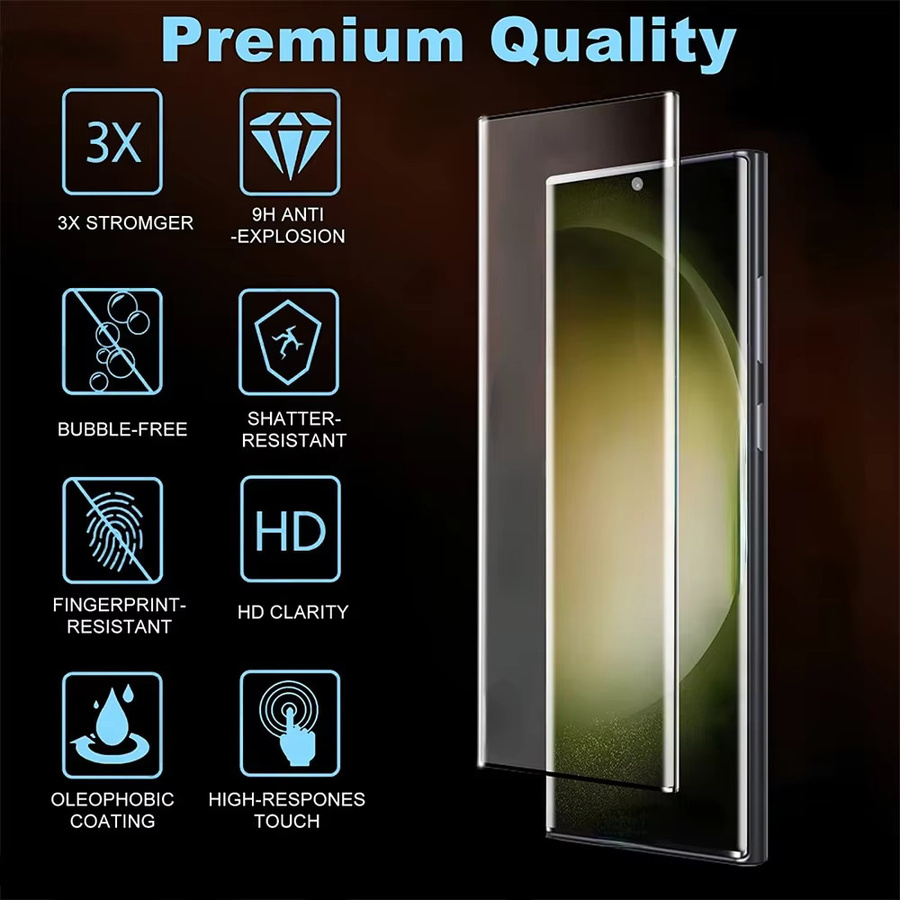 3er-Pack Displayschutzfolie aus gehärtetem Glas für Samsung Galaxy S24 Ultra, S23, S22 und S21, gebogene Vollabdeckung, transparent, Anti-Fingerabdruck-Effekt - Bild 2
