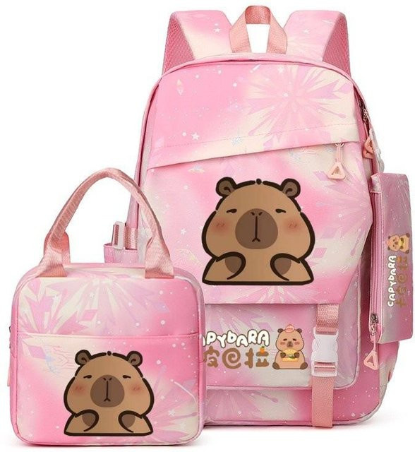 3-teiliges Schulrucksack-Set in Pink aus Oxford-Stoff mit großem Fassungsvermögen inklusive Federmäppchen und Schultergurt - Bild 1