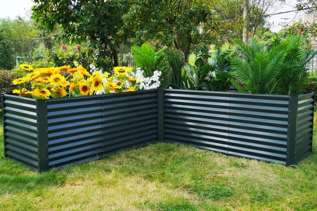 OUTFLEXX Eck-Hochbeet aus Aluminium-Zink-Stahl in Anthrazit, B/T/H: 270 x 270 x 90 x 84 cm - Bild 1