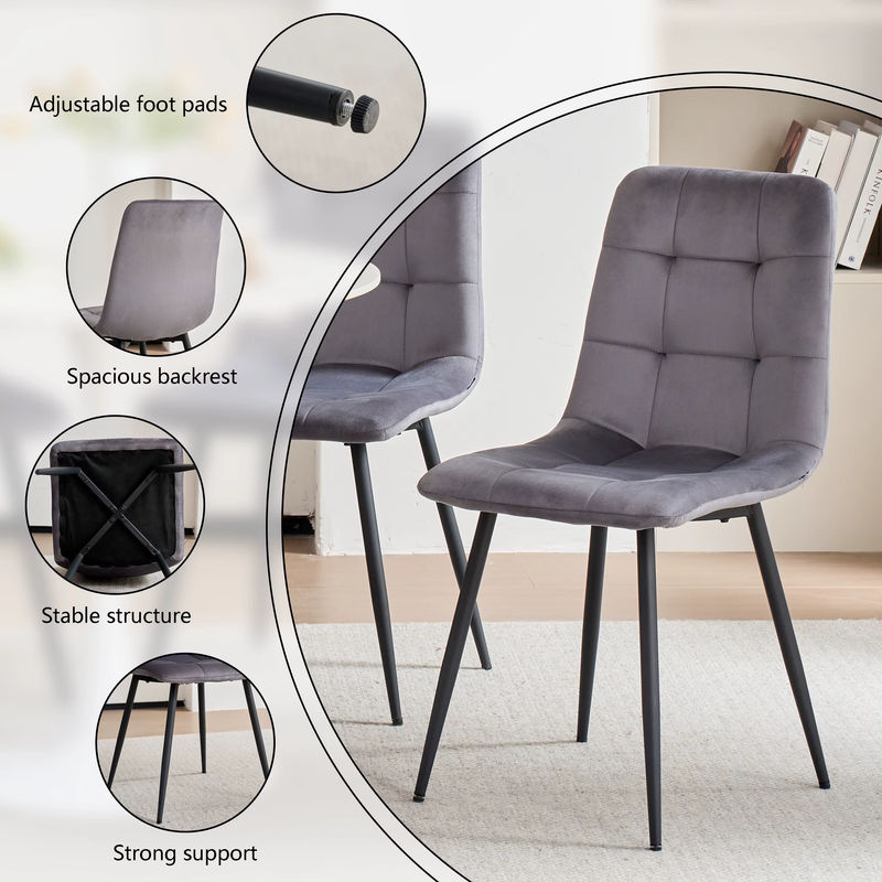 EGOONM Set Esszimmerstühle mit Samtsitz und Metallgestell, Design-Stühle für Küche und Wohnzimmer, Grau - Bild 2
