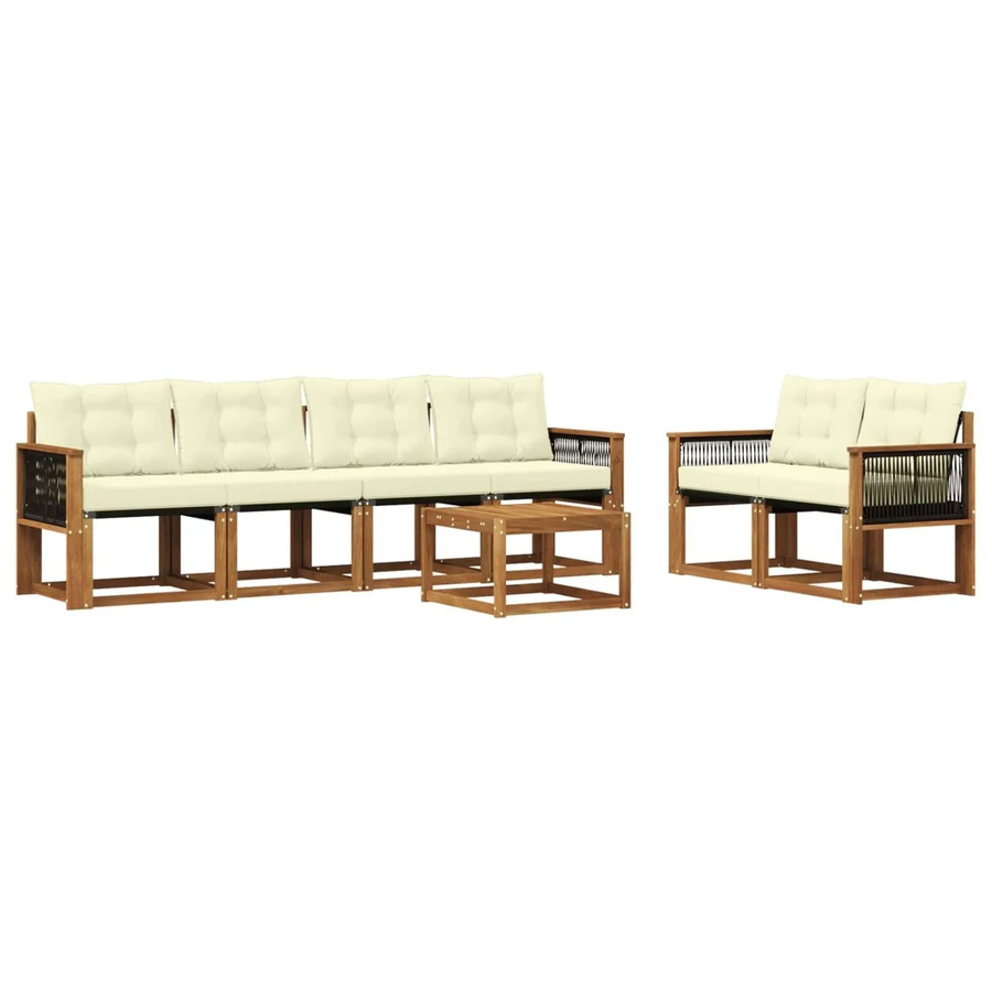 vidaXL Outdoor-Sofagarnitur in U-Form aus Akazienholz mit Textilene und Kissen, Farbe Natur und Creme - Bild 2