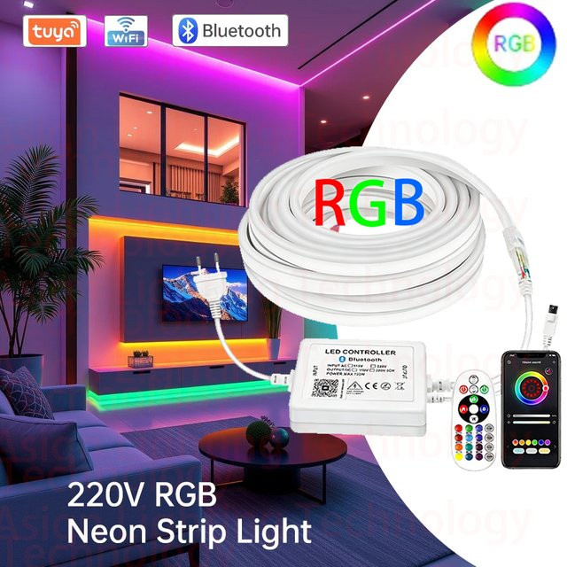 Asign RGB LED Neonstreifen Wasserdichtes Flexibles Lichtband mit Bluetooth, Tuya Smart WiFi und IR-Fernbedienung, Multicolour, 220V - Bild 1