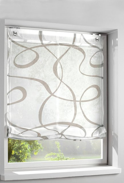 Raffrollo Heine Home Voile in Weiß und Grau, semi-transparent mit Grafikdesign, Breite: 140 cm - Bild 1