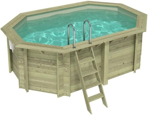 ALTANKA Holzpool Nemo achteckig erweitert in Sandfarben, B: 430 cm, T: 256 cm, H: 131 cm