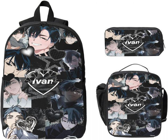 3-teiliges Ivan Alien Schulranzen-Set von Fancy Style Studio in Grau mit Rucksack, Stifteetui und Brotdose für Schüler - Bild 1