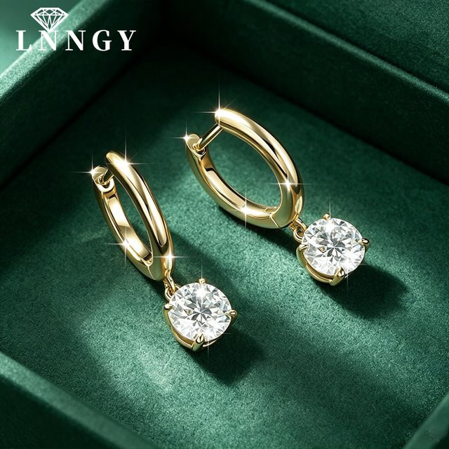 Lnngy Tropfenohrringe, Moissanit, 14 Karat Gold gefüllt, 6,5 mm - Bild 1