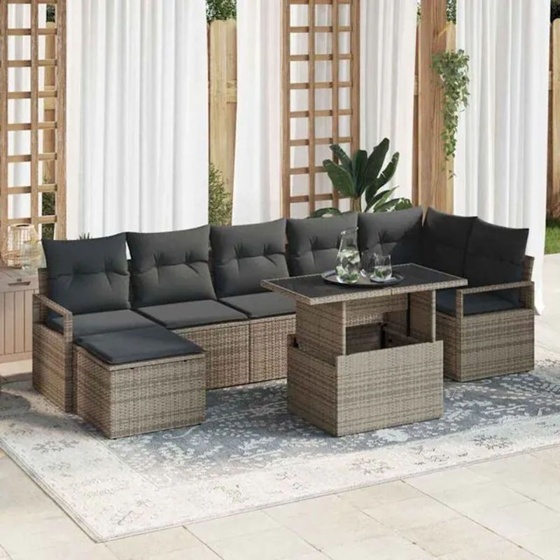 Modernes 8-teiliges Garten-Sofa-Set mit Speicherfunktion aus Poly-Rattan in Grau von vidaxl - Bild 1