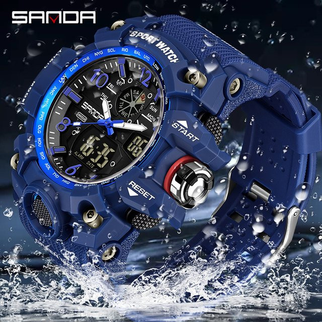 SANDA Digitaluhr, Quarz, Blau, Kunststoff, Herren - Bild 1