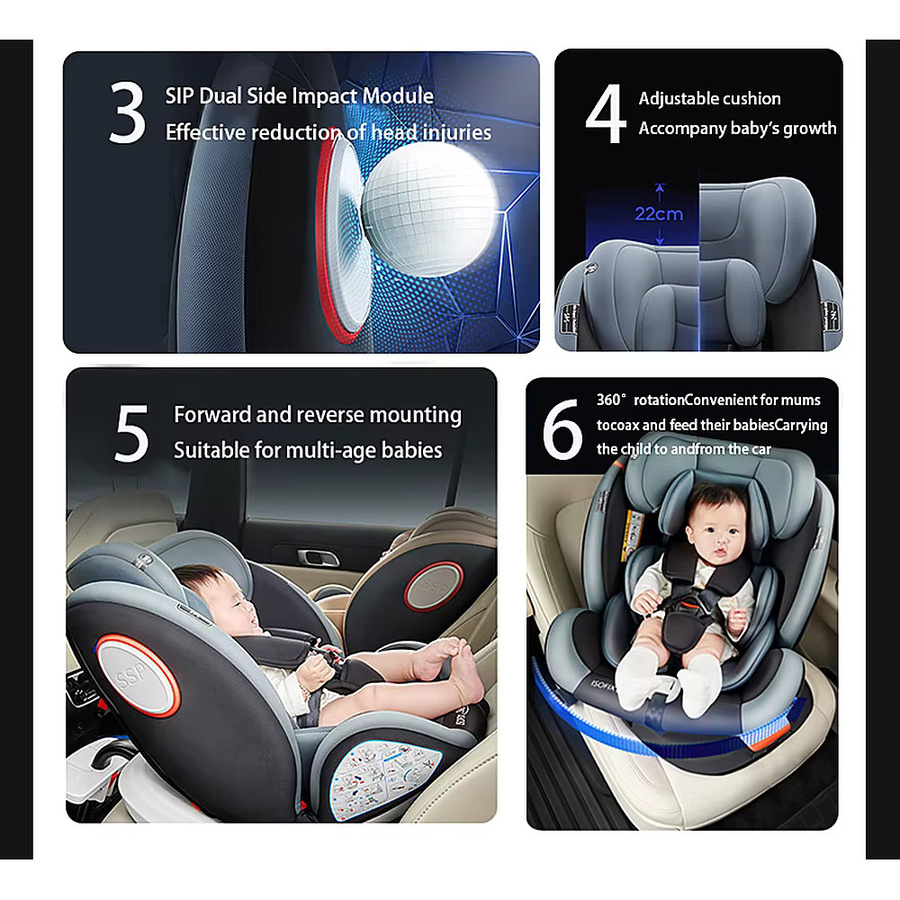 Prokoke R129 Kindersitz mit ISOFIX und 360 Grad Drehbarkeit, Schwarz, für Körpergröße 40-150 cm - Bild 4