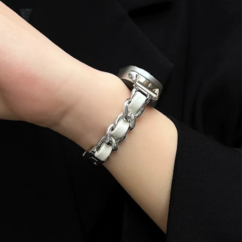 JBAILI Uhrenarmband Leder, Edelstahl, Silber, Damen, für Xiaomi Mi Band 8 9 10 - Bild 6