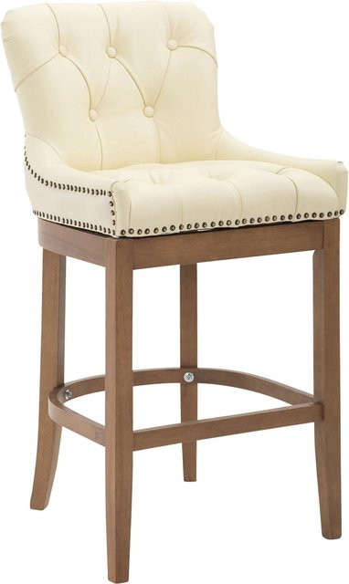 TPFLiving Barhocker Wooden Luck aus Kautschukholz mit Echtleder in Creme und Beige, Höhe: 109 cm, Breite: 57 cm, Tiefe: 57 cm - Bild 1