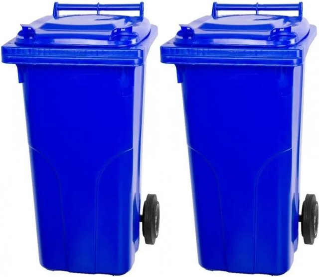 PROREGAL SuperSparSet 2x Mülltonne mit 2 Rädern aus HDPE-Kunststoff, 120 Liter, Blau - Bild 1