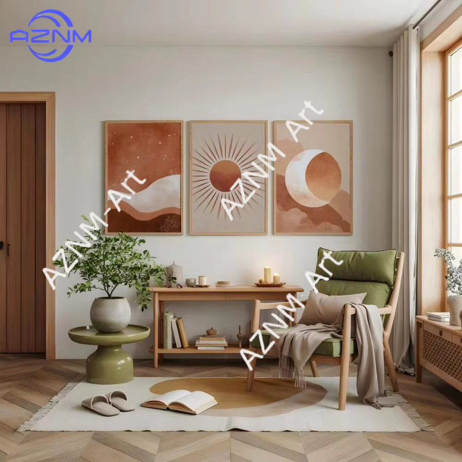 AZNM Bohemian Wandkunstdrucke mit Sonne und Mond, abstrakte Poster im minimalistischen Design für deine Wanddekoration - Bild 2