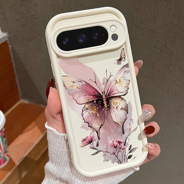 Stoßfeste TPU-Handyhülle für Google Pixel 9 10 Pro XL 8 7 Pro 7A 8A 9A mit rosa Schmetterling-Blumen-Design - Bild 1