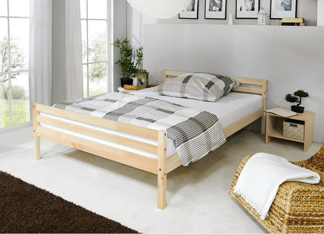 TiCAA Bett Nadine aus Kiefer in Braun, B/T/H: 140 x 200 x 160 cm - Bild 1