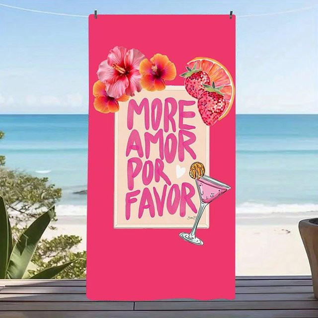 JMG Household Supplies Strandtuch Amore Liebesbrief in Pink, Y2K Ästhetik Mikrofaser Pooldecke für Damen, Breite: 50 cm, Länge: 100 cm - Bild 1