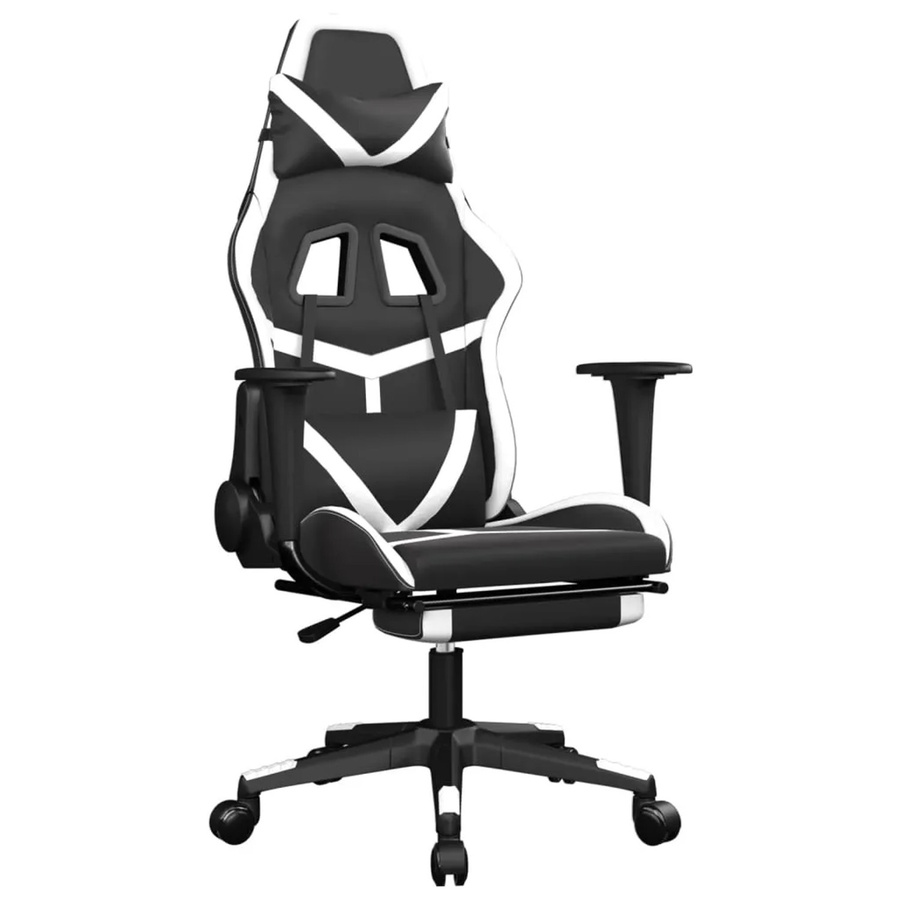vidaXL Gaming-Stuhl Modell 2 in Schwarz & Weiß aus Kunstleder mit Massagefunktion, Fußstütze und Kopfstütze - Bild 2