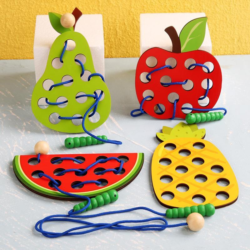 Linyi toy Montessori Obst Schnürspielzeug Holz Set bunt - Bild 2