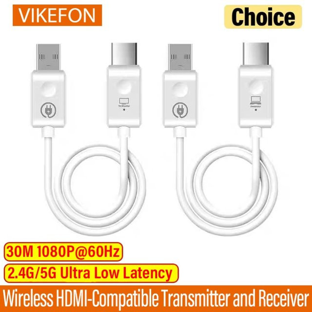 VIKEFON Kabelloser HDMI Audio-Video Sender und Empfänger Full HD 1080P@60Hz Extender-Adapter in Weiß für PS4, Kamera, Laptop, PC zu Projektor und TV mit 50m Reichweite - Bild 1