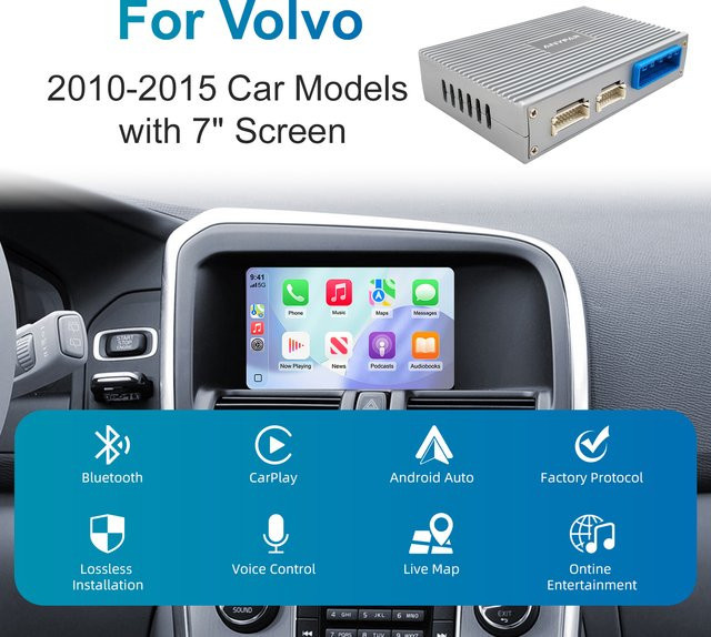 ANYFAR Drahtloses CarPlay und Android Auto Retrofit Kit für Volvo V40 V60 S60 XC60 V70 XC70 S80 Modelle 2010–2015 mit 7 Zoll Bildschirm in Schwarz - Bild 1