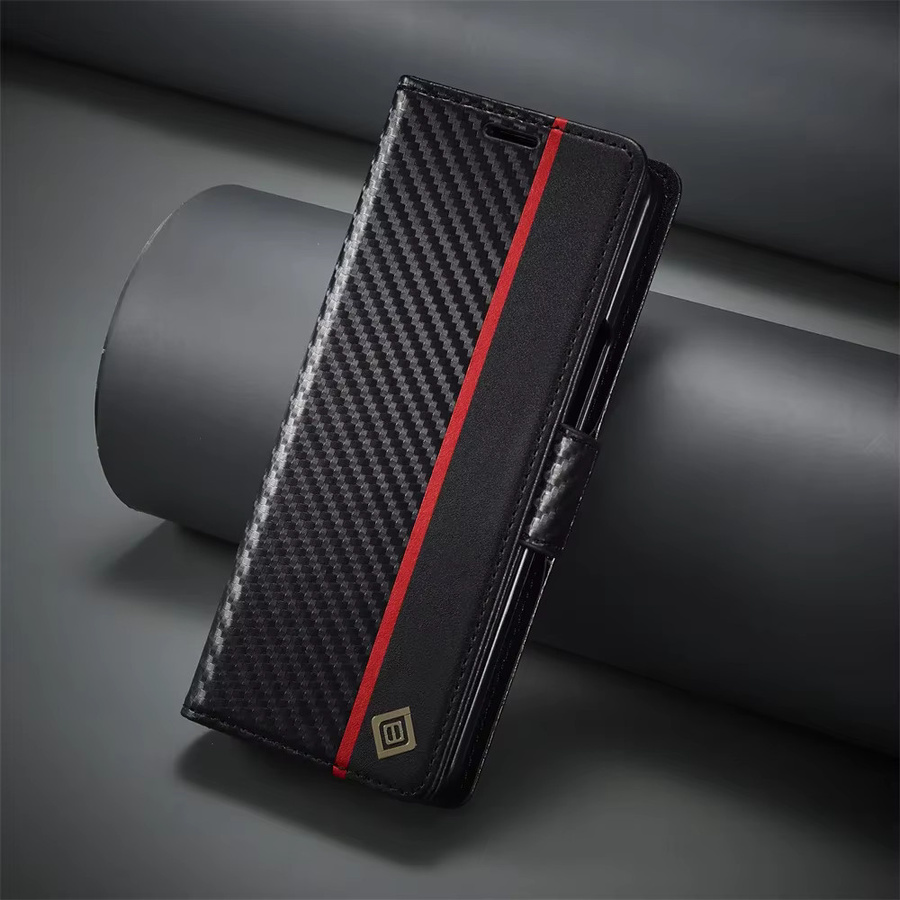 Luxus Carbon Fiber PU Leder Schutzhülle mit Kartenhalter für Samsung Galaxy Z Fold 7 6 5 4 3 in Schwarz - Bild 2