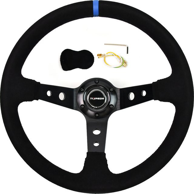 TIYPEOR Wildleder-Lenkrad in Schwarz, 14 Zoll (350 mm Durchmesser, 90 mm Tiefe) - Bild 1
