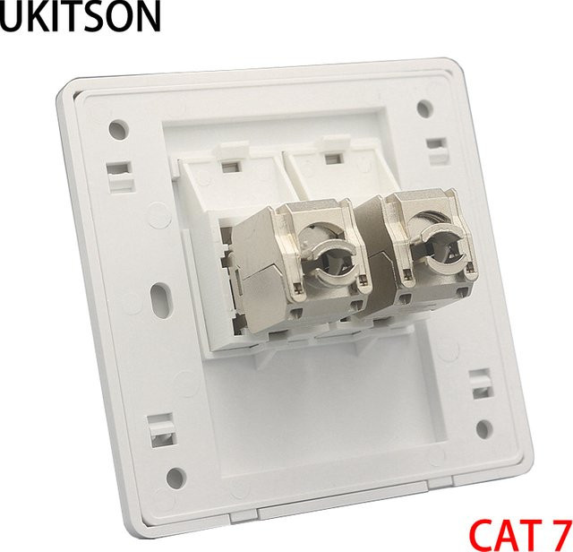 UKITSON 2 Ports CAT7 CAT6A RJ45 Wandfrontplatte aus Zinklegierung in Weiß für 10G Netzwerk Ethernet LAN - Bild 1