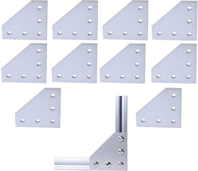 NERISXB 10er Set L-förmige Aluminium Verbindungsplatten mit 5 Löchern für 2020 V-Slot und L-Slot Aluminiumprofile, Farbe: Grau, B/T/H: 60 x 60 x 4 mm - Bild 1
