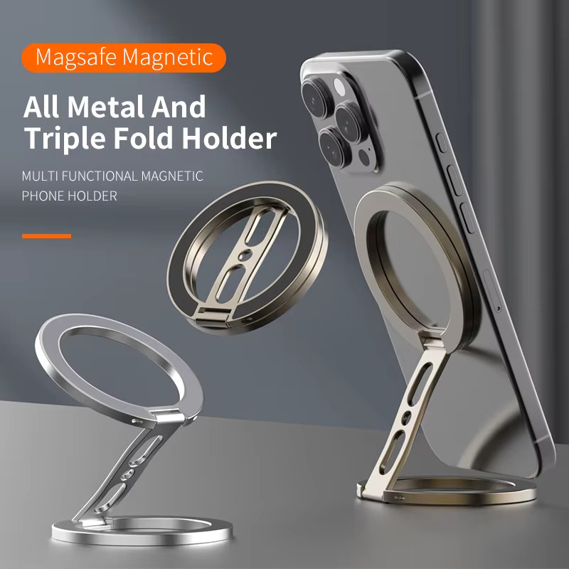 WSSHE Magnethalter für MagSafe und Samsung, zusammenklappbarer Handy-Magnetständer mit Fingerringhalterung, Farbe: Silber - Bild 2