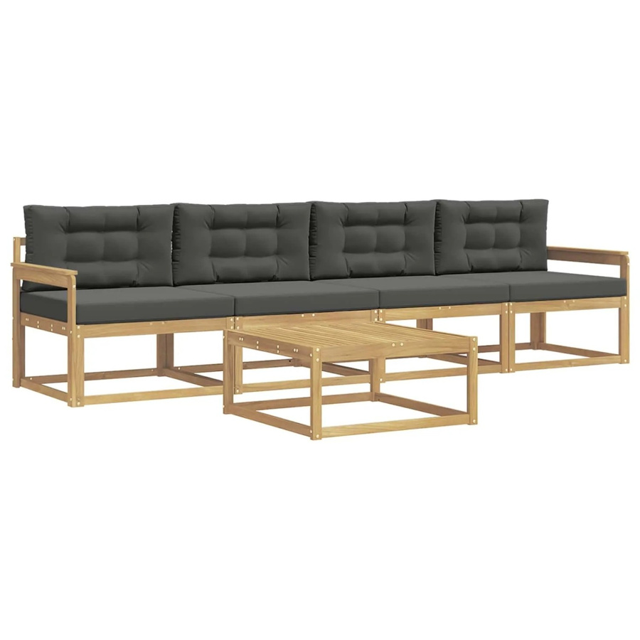 vidaXL Outdoor-Sofagarnitur aus Akazienholz mit 3-Sitzer-Sofa, Couchtisch und Kissen in Weiß und Anthrazit - Bild 2