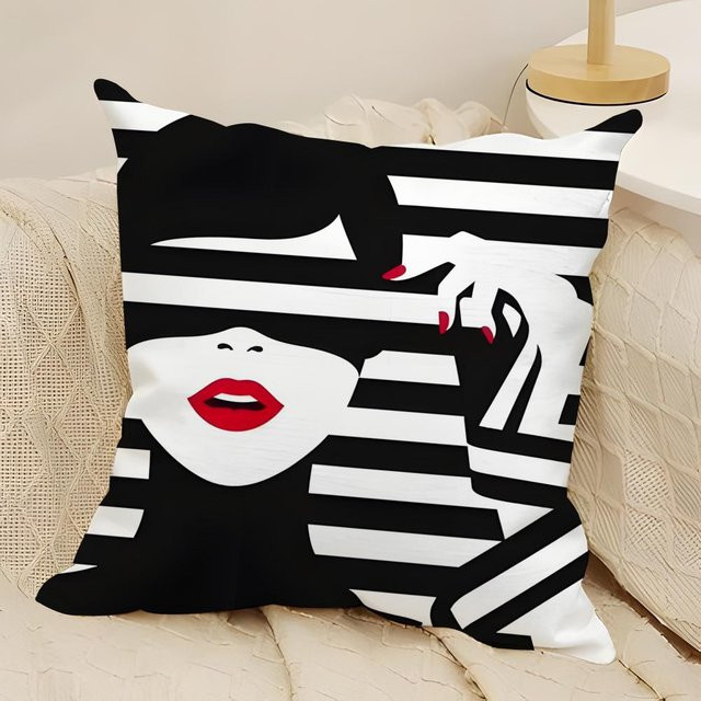 JMG Clothing Kissenbezug Malika Favre Design aus Naturleinen mit beidseitigem Grafikdruck, Farbe: Schwarz, B/T/H: 45 x 45 x 0 cm - Bild 1