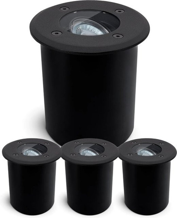SSC-LUXon Juavi 4er Set Bodeneinbaustrahler Schwarz Rund IP67 für GU10 Fahrbar aus Edelstahl und Glas für Garten und Terrasse