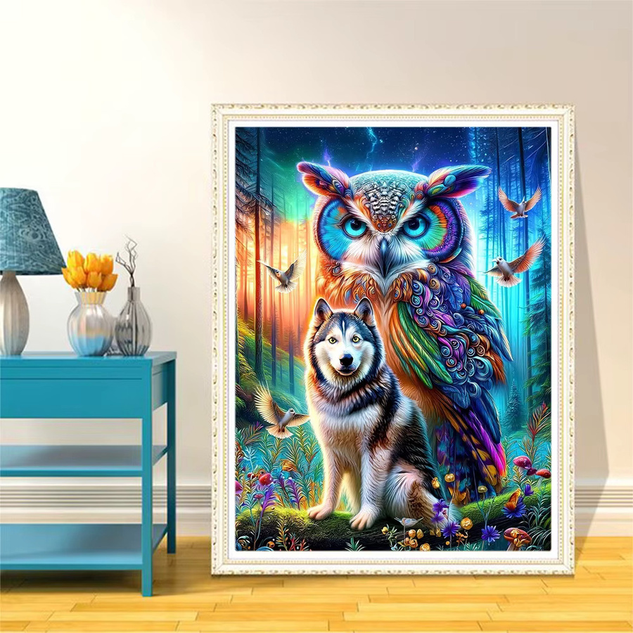Potdemiel 5D Diamantmalerei DIY Fantasy-Tier Eule und Wolf Mosaik Set mit Vollrund-Bohrer in Multicolour für Erwachsene zur Heimdekoration - Bild 2