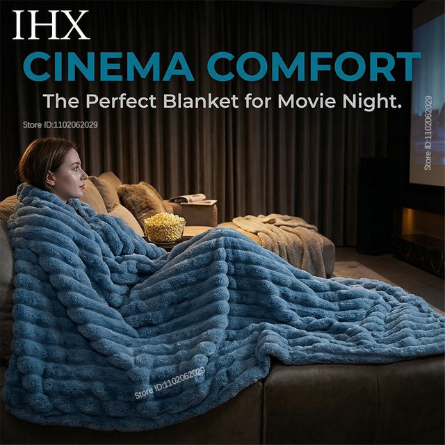 IHX Coral Fleece Flanell-Decke weich und warm in Beige oder Blau, 230gsm Bettüberwurf für Erwachsene - Bild 1