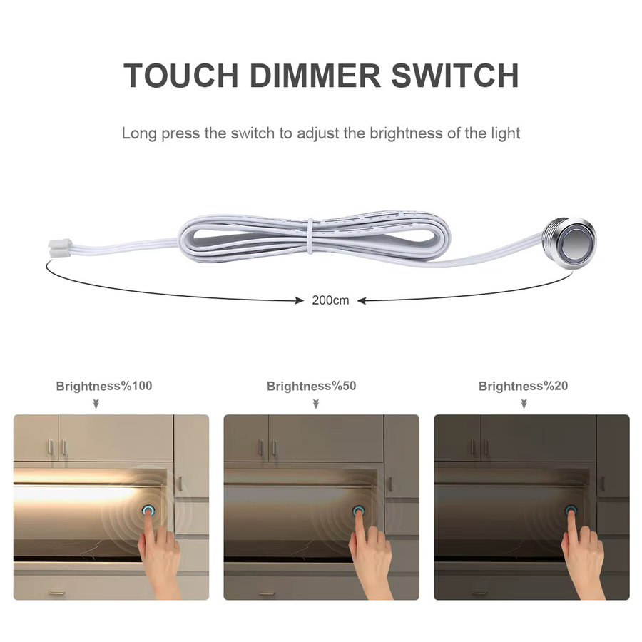 CHNAITEKE LED-Lichtleiste in Weiß mit Touch-Sensor und Dimmschalter für Schrankbeleuchtung und Küche - Bild 2