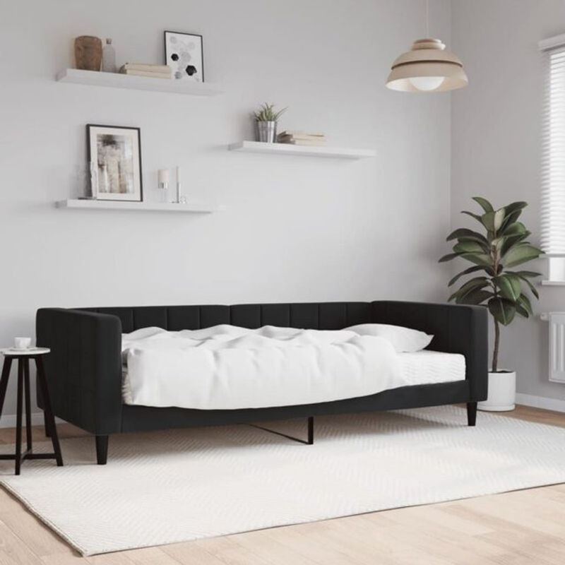 Modernes Polsterbett Vidaxl als Tagesbett mit Matratze aus Samt und Metall, Schwarz, B/T/H: 190 x 90 cm - Bild 1