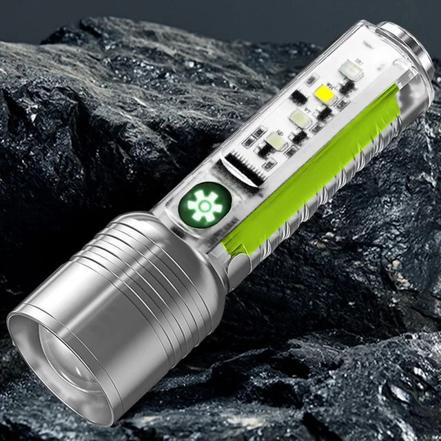 Xhp50 LED Taschenlampe Silber, 800lm, wiederaufladbar via Typ-C USB, 500mAh, IPX4 wasserdicht mit 6 Modi - Bild 1