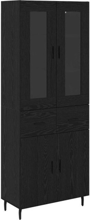 vidaXL Highboard 2-teilig in Eiche Schwarz aus Holz und Glas für Wohnzimmer und Esszimmer