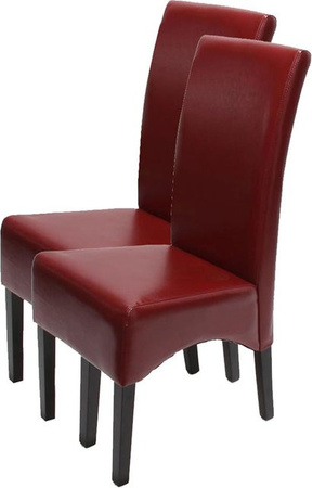 MCW Esszimmerstuhl Crotone 2er-Set aus Leder in Rot mit dunklen Beinen