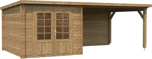 Palmako Ella Blockbohlenhaus aus Fichtenholz in Hellbraun mit Flachdach und modernem Design B/H/T: 614 x 214 x 300 cm - Bild 3