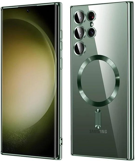 Stoßfeste Samsung Galaxy Hülle mit magnetischer weicher Beschichtung in Transparent oder Grün - Bild 1