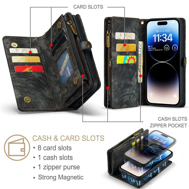 CaseMe Leder Handyhülle mit Lanyard und Geldbörsenfunktion für iPhone, erhältlich in Schwarz, Rot, Braun, Blau und Pink - Bild 4