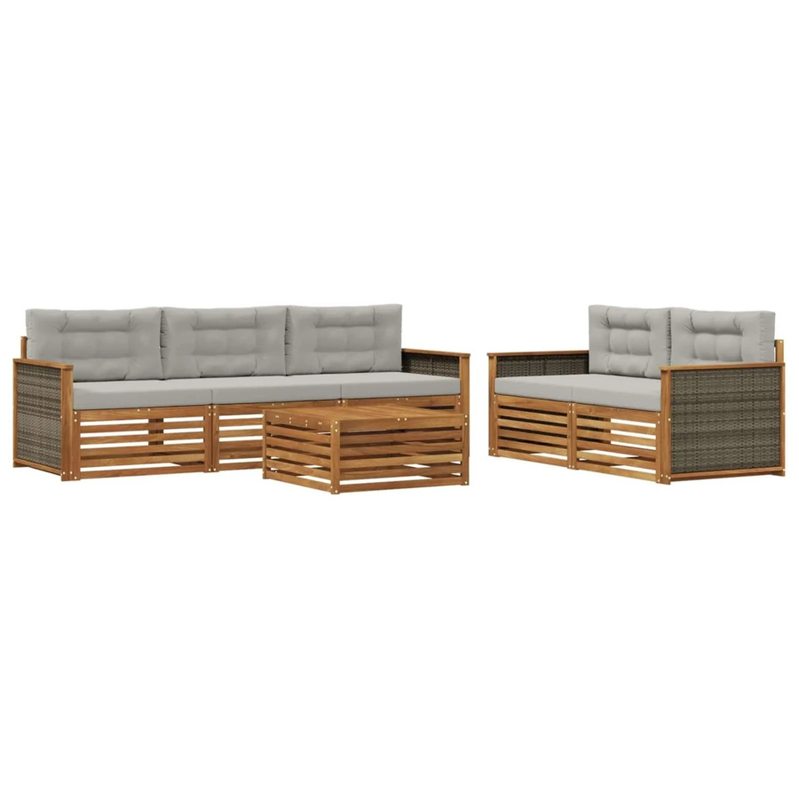vidaXL Outdoor-Sofagarnitur aus Akazienholz mit Kissen, 6-teiliges Set, Farbe: Natur und Grau - Bild 2