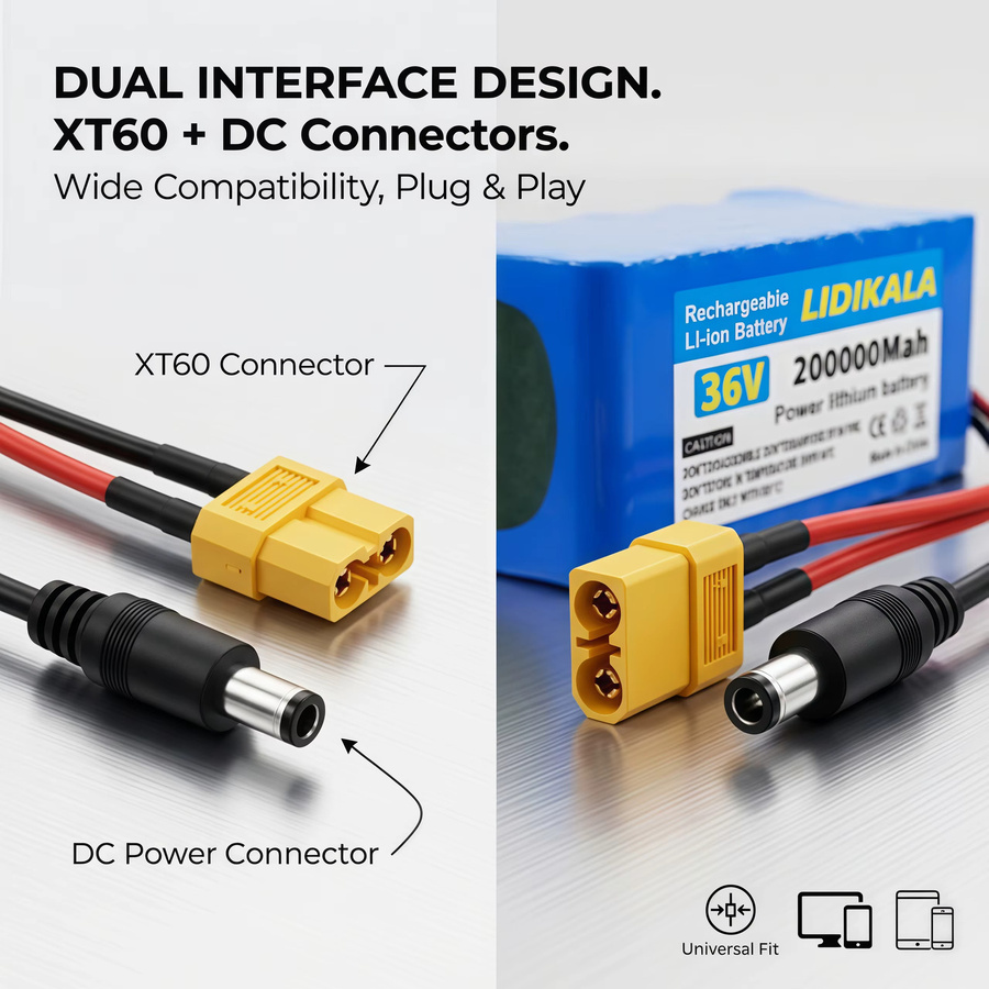 36V 10S4P 18650 Lithium-Ionen-Akkupack in Blau mit XT60 und DC-Anschluss für Elektroroller und E-Bikes - Bild 2